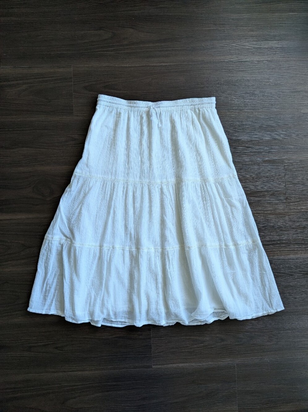 Talbots 100% Cotton White Tiered Midi Skirt Boho Prairie Fall Cottagecore Large